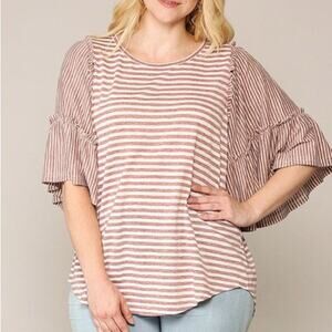 GiGiO Striped Wide Bell Sleeve Cottagecore Prairie Blouse